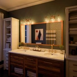 Ramona 22 in. 3-Light Antique Brass Vanity Light with Clear Glass Shades by Kenroy Home -Kenroy Home Sales antique brass kenroy home vanity lighting 94106ab 31 1000