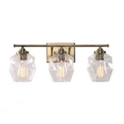 Ramona 22 in. 3-Light Antique Brass Vanity Light with Clear Glass Shades by Kenroy Home
