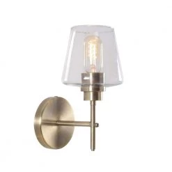 Dean 11 in. Antique Brass Sconce with Clear Glass Shade by Kenroy Home