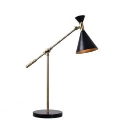 Arne 20 in. Black and Antique Brass Desk Lamp with Metal Shade by Kenroy Home