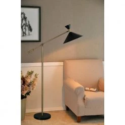 Arne 53 in. Black Floor Lamp with Metal Shade by Kenroy Home -Kenroy Home Sales black and antique brass finish kenroy home floor lamps 33166bl 31 1000