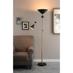 Arne 73 in. Black and Antique Brass Mother and Son Floor Lamp with Adjustable Arm and Shade by Kenroy Home -Kenroy Home Sales black and antique brass kenroy home floor lamps 35323bl 4f 1000