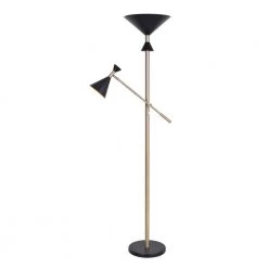 Arne 73 in. Black and Antique Brass Mother and Son Floor Lamp with Adjustable Arm and Shade by Kenroy Home