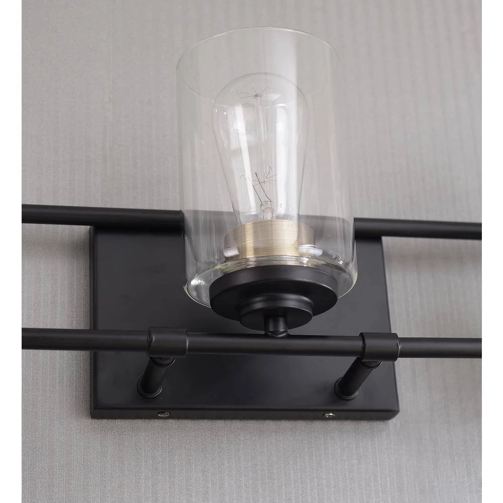 Carleigh 21 in. 3-Light Black and Antique Brass Vanity Light with Clear Glass Shades by Kenroy Home 7 Carleigh 21 in. 3-Light Black and Antique Brass Vanity Light with Clear Glass Shades by Kenroy Home - Image 5
