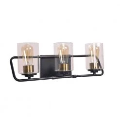 Carleigh 21 in. 3-Light Black and Antique Brass Vanity Light with Clear Glass Shades by Kenroy Home