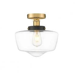 Sumaya 5 in. 1-Light Brass and Black Semi-Flush Mount by OVE Decors