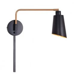 Alvar 1-Light Black and Gold Swing Arm Wall Light with Plug by Kenroy Home