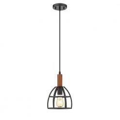 Woodstock 8 in. 1-Light Black and Wood Ceiling Pendant Light by OVE Decors