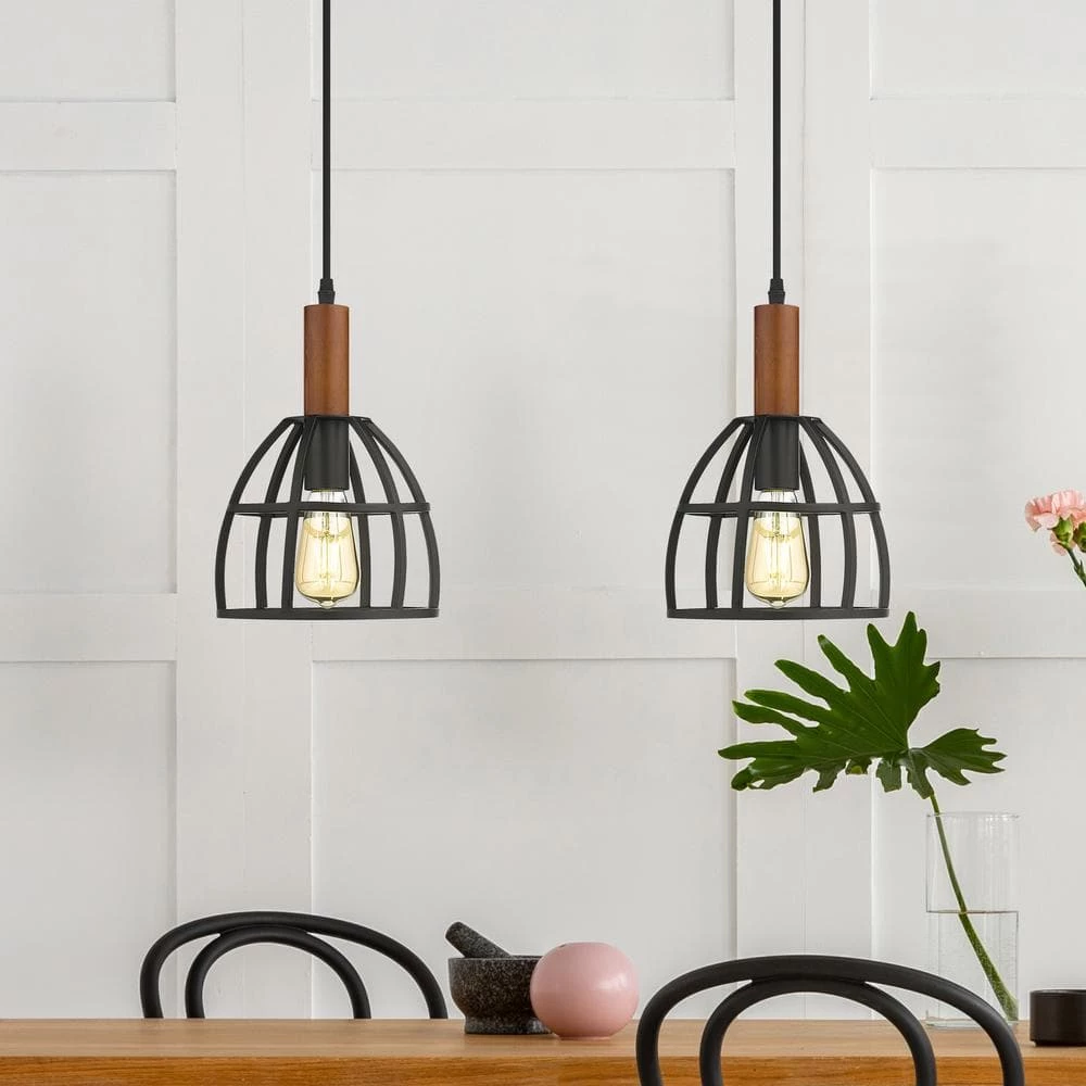 Woodstock 8 in. 1-Light Black and Wood Ceiling Pendant Light by OVE Decors 4 Woodstock 8 in. 1-Light Black and Wood Ceiling Pendant Light by OVE Decors - Image 2