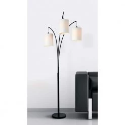 Leah 85 in. Black in Door Arc Floor Lamp with White Drum Shade by Kenroy Home -Kenroy Home Sales black finish kenroy home floor lamps 32849bl 31 1000