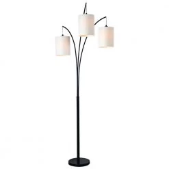 Leah 85 in. Black in Door Arc Floor Lamp with White Drum Shade by Kenroy Home
