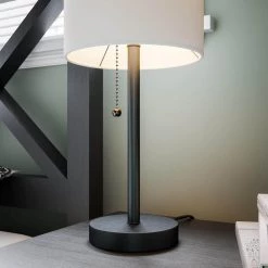 Table Tom 19 in. White Accent Lamp with Fabric Shade by Kenroy Home -Kenroy Home Sales black finish kenroy home table lamps 32714bl wh 1f 1000