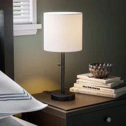 Table Tom 19 in. White Accent Lamp with Fabric Shade by Kenroy Home -Kenroy Home Sales black finish kenroy home table lamps 32714bl wh 4f 1000