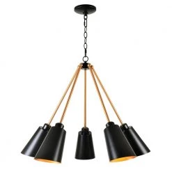 Alvar 5-Light Black Chandelier with Black Shade by Kenroy Home