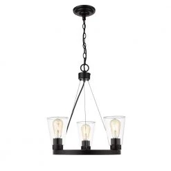 Clark 3-Light Black Chandelier with Clear Glass Shades by OVE Decors