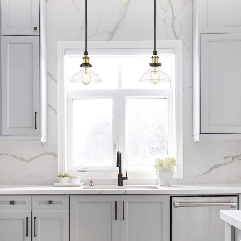 Elgin 1-Light 8 in. Black finish Ceiling Pendant Light with Glass and Brass Accents by OVE Decors 5 Elgin 1-Light 8 in. Black finish Ceiling Pendant Light with Glass and Brass Accents by OVE Decors - Image 3