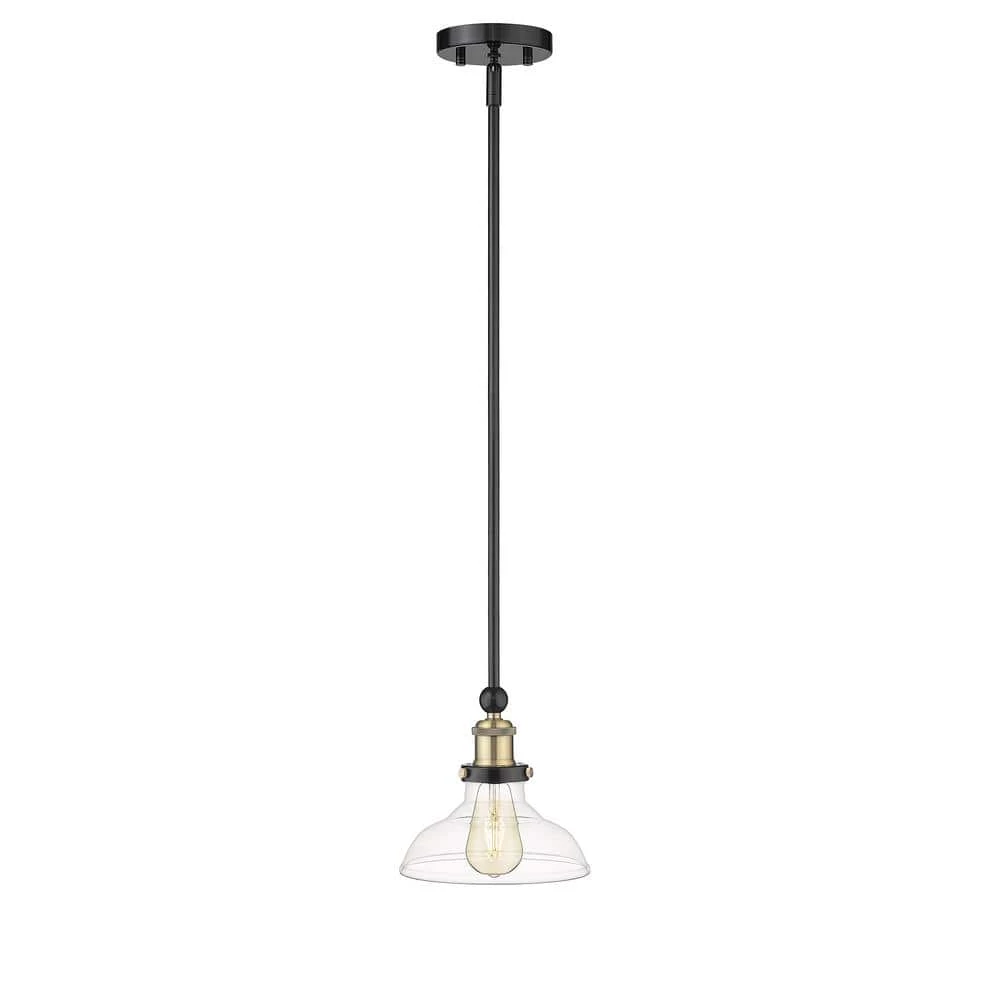 Elgin 1-Light 8 in. Black finish Ceiling Pendant Light with Glass and Brass Accents by OVE Decors 8 Elgin 1-Light 8 in. Black finish Ceiling Pendant Light with Glass and Brass Accents by OVE Decors - Image 6