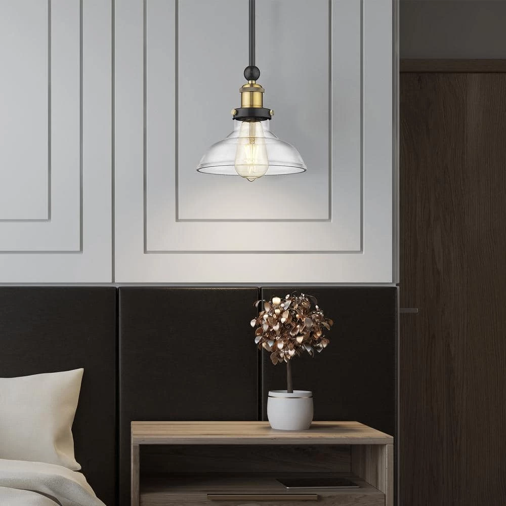 Elgin 1-Light 8 in. Black finish Ceiling Pendant Light with Glass and Brass Accents by OVE Decors 6 Elgin 1-Light 8 in. Black finish Ceiling Pendant Light with Glass and Brass Accents by OVE Decors - Image 4