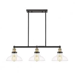 Kenroy Home Sales 27 Elgin III 3-Light Pendant Painted Black Finish with Clear Glass Shade by OVE Decors