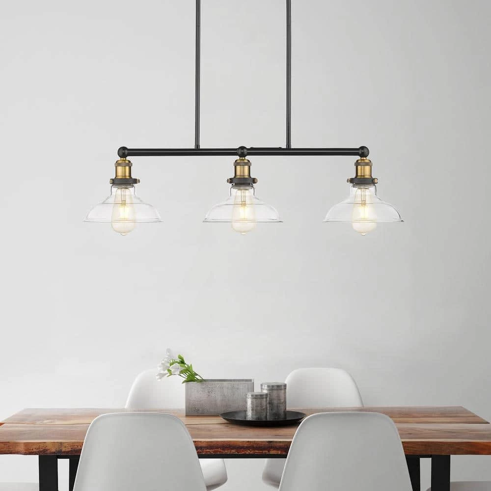 Elgin III 3-Light Pendant Painted Black Finish with Clear Glass Shade by OVE Decors 4 Elgin III 3-Light Pendant Painted Black Finish with Clear Glass Shade by OVE Decors - Image 2