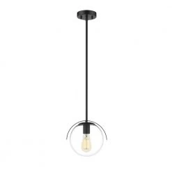 Lila 1-Light Black Pendant with Clear Glass by OVE Decors