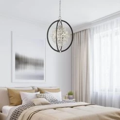 Pena 4-Light Black and Chrome Globe Pendant Light with Crystals by OVE Decors -Kenroy Home Sales black ove decors chandeliers 15lpe pena18 pb 31 1000