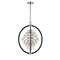 Pena 4-Light Black and Chrome Globe Pendant Light with Crystals by OVE Decors