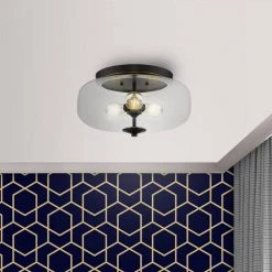 Theodore 13 in. Black Flush Mount by OVE Decors -Kenroy Home Sales black ove decors flush mount lights 15lfm the213 pb 31 1000