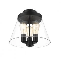 Clark 13 in. 3-Light Black Semi-Flush Mount with Clear Glass Shade by OVE Decors -Kenroy Home Sales black ove decors flush mount lights 15lsfr cla813 p 4f 1000
