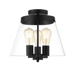 Clark 13 in. 3-Light Black Semi-Flush Mount with Clear Glass Shade by OVE Decors