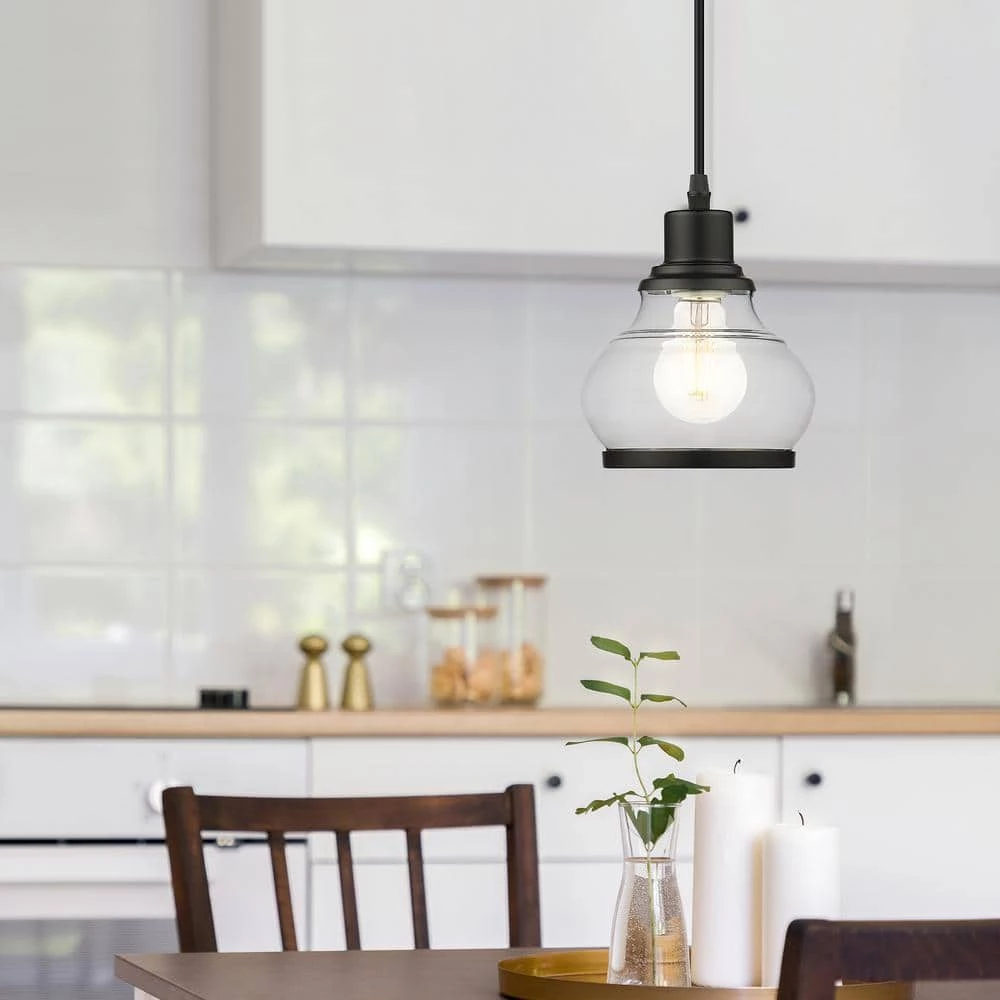 Theodore 1-Light Black Mini Pendant with Clear Glass Shade by OVE Decors 4 Theodore 1-Light Black Mini Pendant with Clear Glass Shade by OVE Decors - Image 2