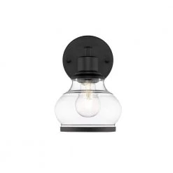 Theodore 6 in. 1-Light Black Vanity Light with Clear Glass Shade by OVE Decors
