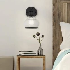 Theodore 6 in. 1-Light Black Vanity Light with Clear Glass Shade by OVE Decors -Kenroy Home Sales black ove decors vanity lighting 15lva the506 pb 77 1000