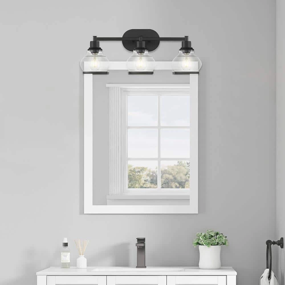 Theodore VIII 7.1 in, Painted Black Bathroom Vanity Light with Clear Glass Shades by OVE Decors 8 Theodore VIII 7.1 in, Painted Black Bathroom Vanity Light with Clear Glass Shades by OVE Decors - Image 6