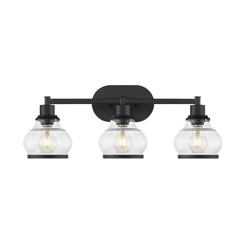 Theodore VIII 7.1 in, Painted Black Bathroom Vanity Light with Clear Glass Shades by OVE Decors 3 Theodore VIII 7.1 in, Painted Black Bathroom Vanity Light with Clear Glass Shades by OVE Decors