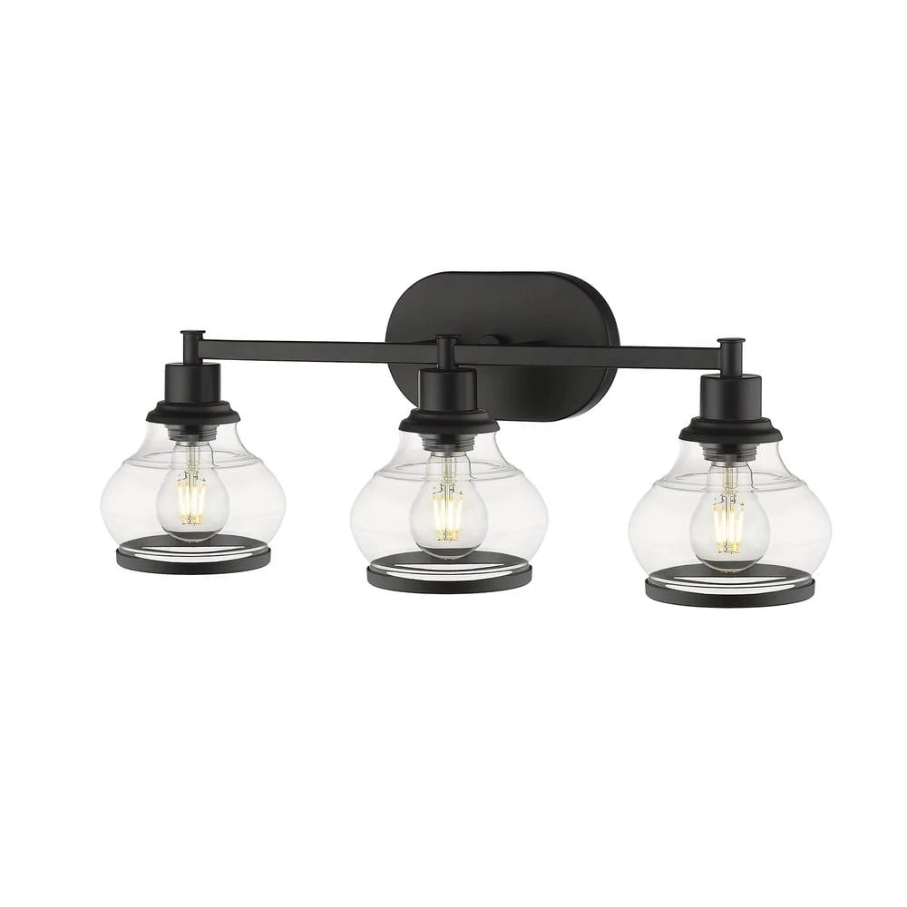Theodore VIII 7.1 in, Painted Black Bathroom Vanity Light with Clear Glass Shades by OVE Decors 4 Theodore VIII 7.1 in, Painted Black Bathroom Vanity Light with Clear Glass Shades by OVE Decors - Image 2