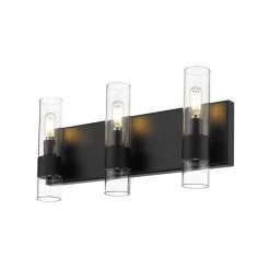 Bruce III 3-Light Black Vanity Light with Clear Glass Shades by OVE Decors -Kenroy Home Sales black ove decors vanity lighting 15lvar bru318 p 1f 1000