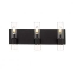 Bruce III 3-Light Black Vanity Light with Clear Glass Shades by OVE Decors