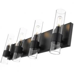 Bruce IV 24.4 in. W 4-Light Black Vanity Light with Clear Glass Shades by OVE Decors -Kenroy Home Sales black ove decors vanity lighting 15lvar bru524 p 44 1000
