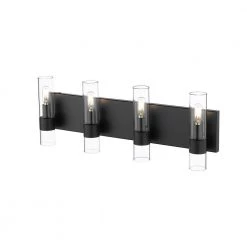 Bruce IV 24.4 in. W 4-Light Black Vanity Light with Clear Glass Shades by OVE Decors -Kenroy Home Sales black ove decors vanity lighting 15lvar bru524 p 4f 1000