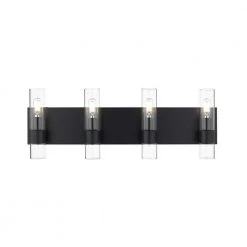 Bruce IV 24.4 in. W 4-Light Black Vanity Light with Clear Glass Shades by OVE Decors