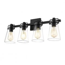 Clark IV 24.4 in. W 4-Light Black Vanity Light with Clear Glass Shades by OVE Decors -Kenroy Home Sales black ove decors vanity lighting 15lvar cla424 p 1f 1000
