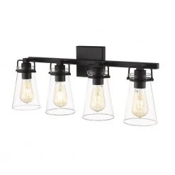 Clark IV 24.4 in. W 4-Light Black Vanity Light with Clear Glass Shades by OVE Decors -Kenroy Home Sales black ove decors vanity lighting 15lvar cla424 p 4f 1000