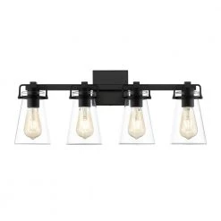 Clark IV 24.4 in. W 4-Light Black Vanity Light with Clear Glass Shades by OVE Decors