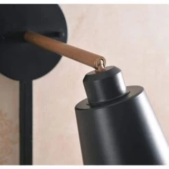 Alvar 1-Light Matte Black Plug-In Sconce with Adjustable Shade and Gold Accents by Kenroy Home -Kenroy Home Sales black with gold accents kenroy home wall sconces 93630bl 1f 1000