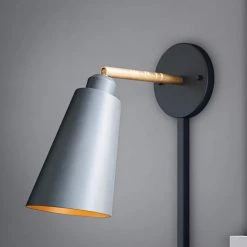 Alvar 1-Light Matte Black Plug-In Sconce with Adjustable Shade and Gold Accents by Kenroy Home -Kenroy Home Sales black with gold accents kenroy home wall sconces 93630bl 76 1000