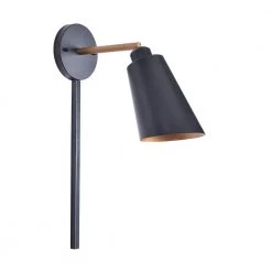 Alvar 1-Light Matte Black Plug-In Sconce with Adjustable Shade and Gold Accents by Kenroy Home -Kenroy Home Sales black with gold accents kenroy home wall sconces 93630bl c3 1000