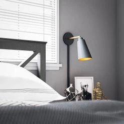 Alvar 1-Light Matte Black Plug-In Sconce with Adjustable Shade and Gold Accents by Kenroy Home -Kenroy Home Sales black with gold accents kenroy home wall sconces 93630bl fa 1000