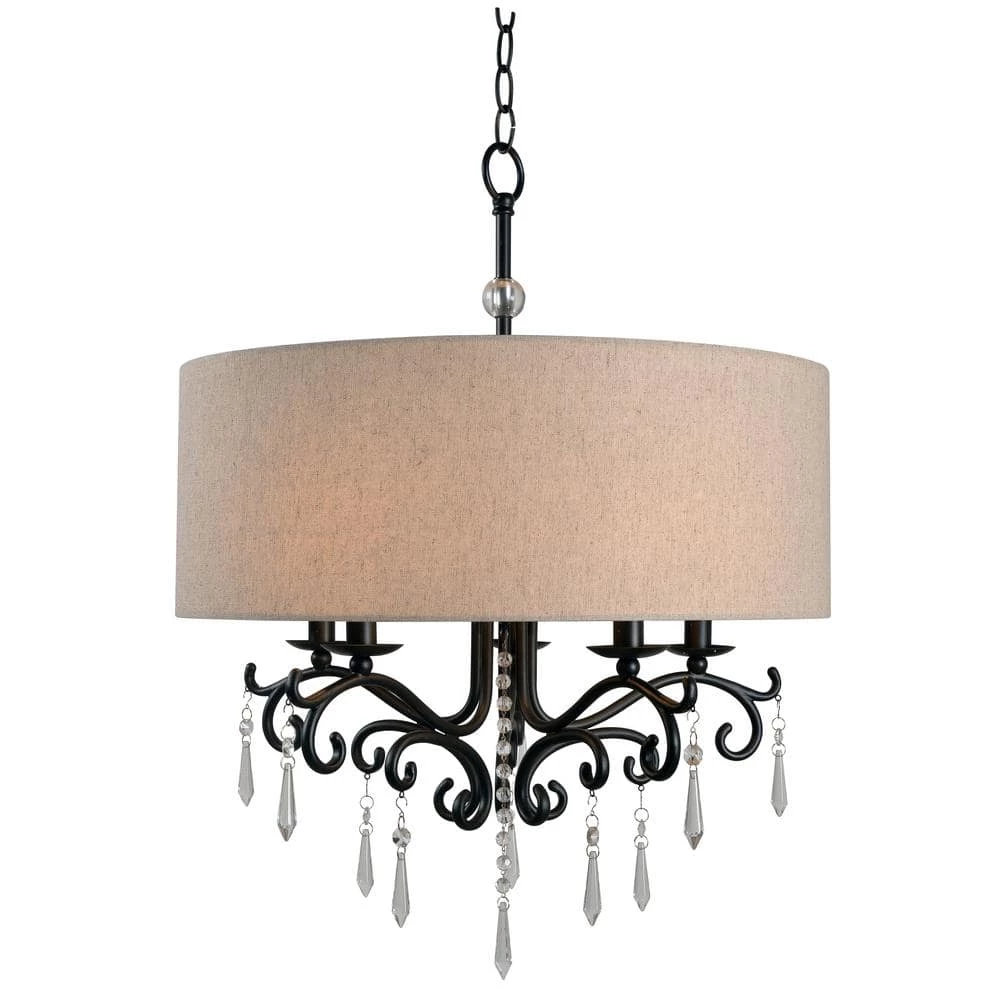 Lucille 5-Light Bronze Chandelier with Cotton Fabric Shade by Kenroy Home 3 Lucille 5-Light Bronze Chandelier with Cotton Fabric Shade by Kenroy Home