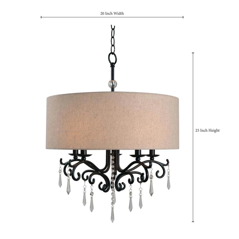 Lucille 5-Light Bronze Chandelier with Cotton Fabric Shade by Kenroy Home 4 Lucille 5-Light Bronze Chandelier with Cotton Fabric Shade by Kenroy Home - Image 2